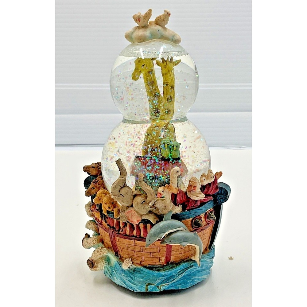 Sankyo Noah's Ark Musical Snow Globe Double Tier Glitter